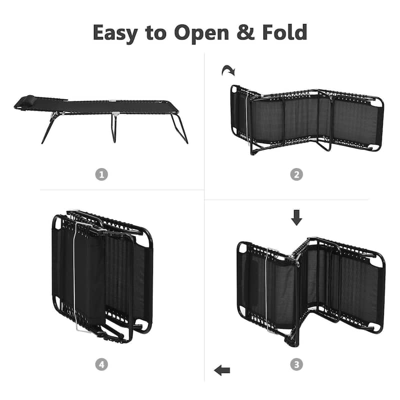 Portable Folding Beach Lounge Chair with Adjustable Height and Pillow for Patio Relaxation - 74.5" x 23" x 15.5" (L x W x H)