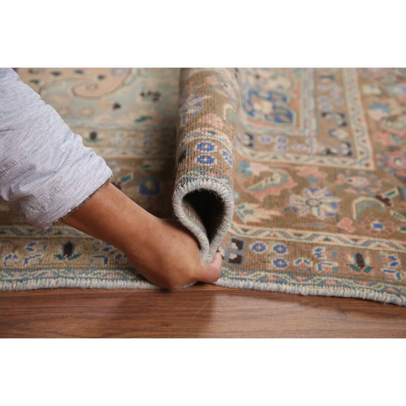 Hand Knotted Oriental 100% Wool Carpet Traditional Floral Coral Mashad Area Rug - 11' 2'' X 7' 11''