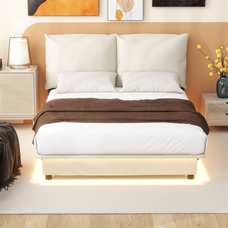 Full Size Upholstered Platform Bed with Sensor Light and Backrests
