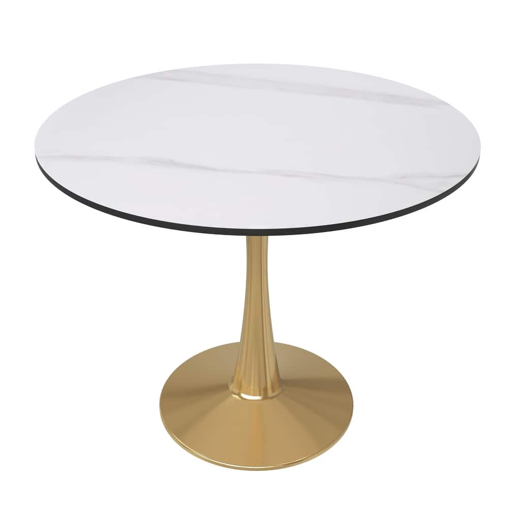 Bristol 31" Modern Round MDF Wood Tabletop Dining Table for 4 with Gold Steel Base for Kitchen & Dining Room