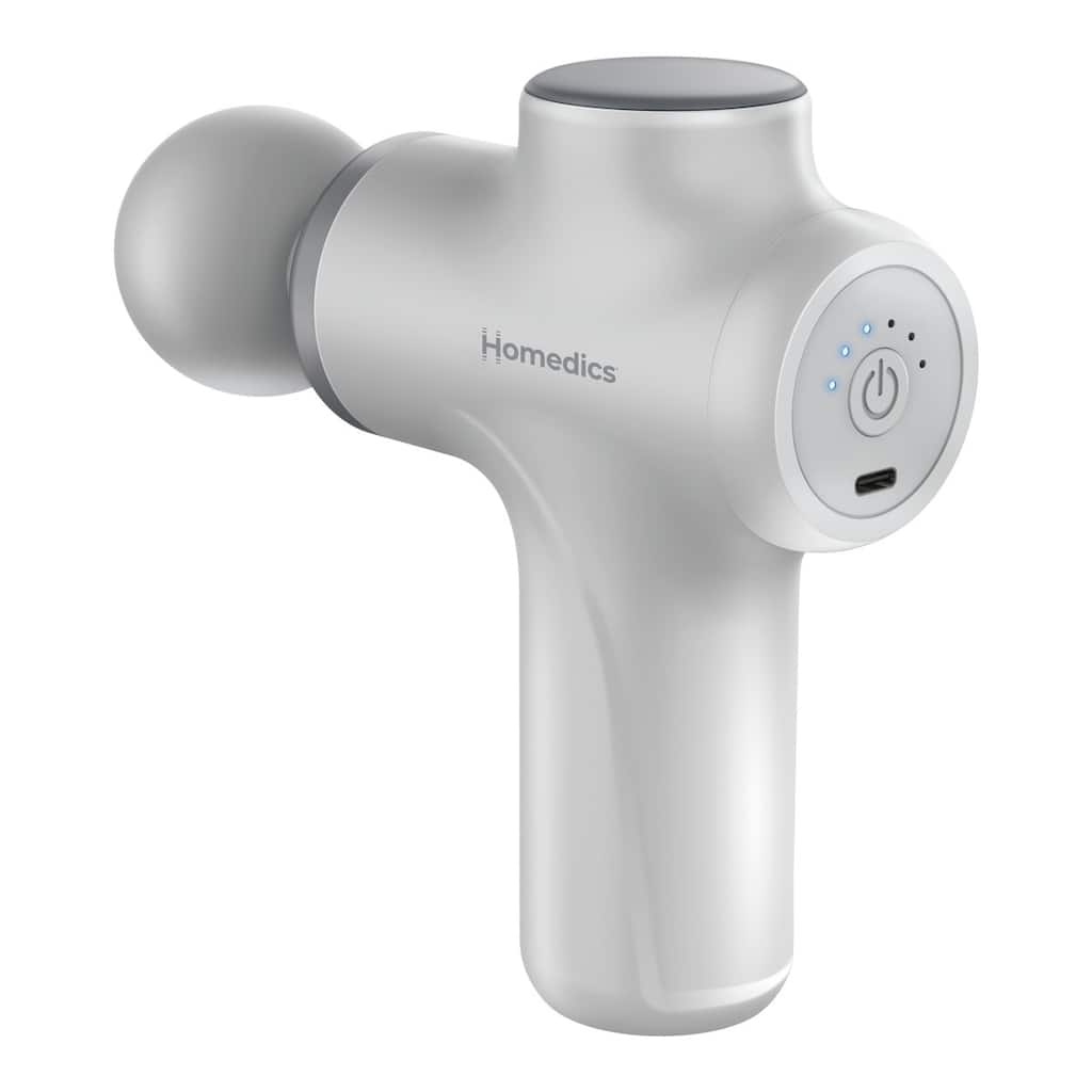 Homedics Essential™ Cordless Percussion Massager | 6 Speeds | 4 Heads | 160 Min Runtime | Grey - N/A
