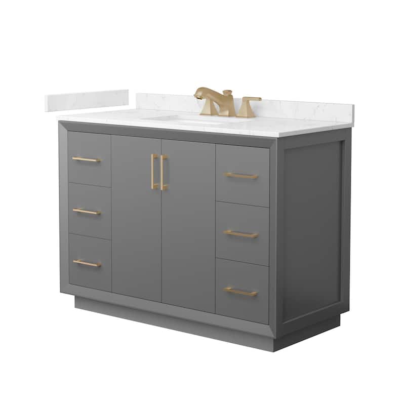 Wyndham Collection WCF4141-48S-VCA-US3MXX Strada 48" Free Standing - Dark Gray / Carrara Cultured Marble Top / Satin