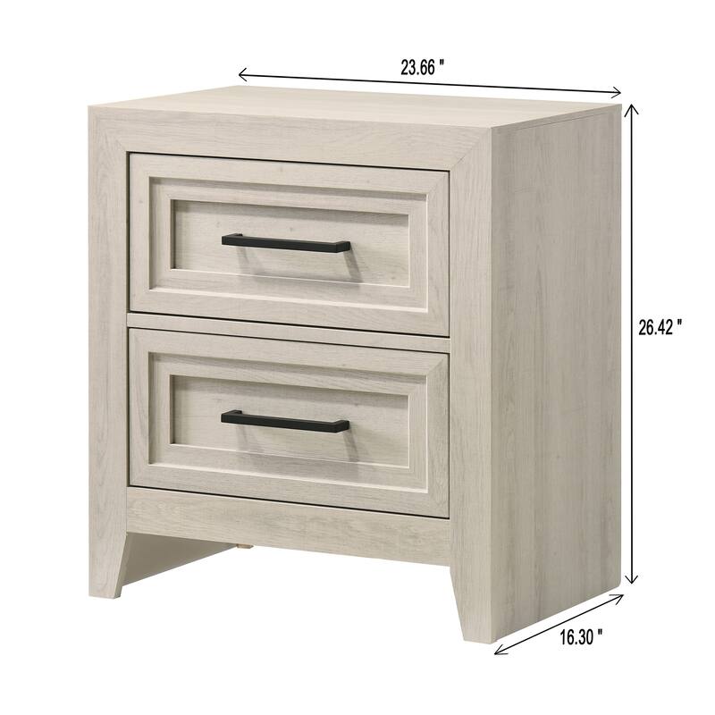 Contemporary Two Drawer Nightstand with Geometric Design and Off-White Finish