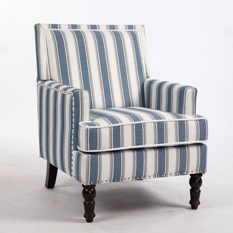 Linen Armchair with Blue and White Striped