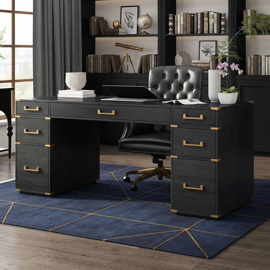 70" Extra-Large Executive Desk with Metal Edge Trim by Harper&Bright Designs