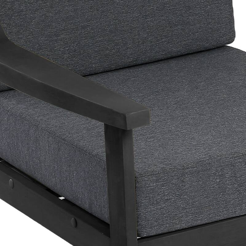 Outdoor Wood Cushioned Patio Set of 2 Accent Chair with Side Table