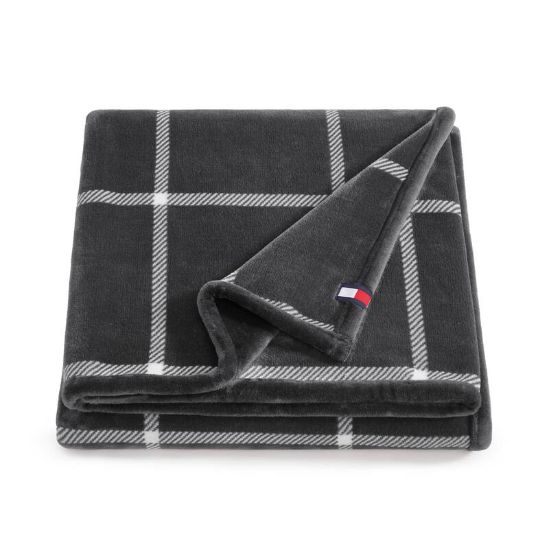 Tommy Hilfiger Iconic Reversible Throw Blanket - Dumbo Windowpane Grey