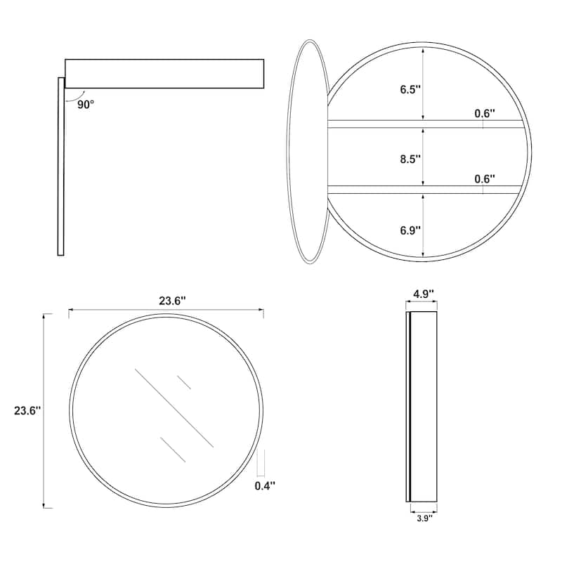 Round Wall-Mounted Mirrored Cabinet with Magnetic Doors - 24*24