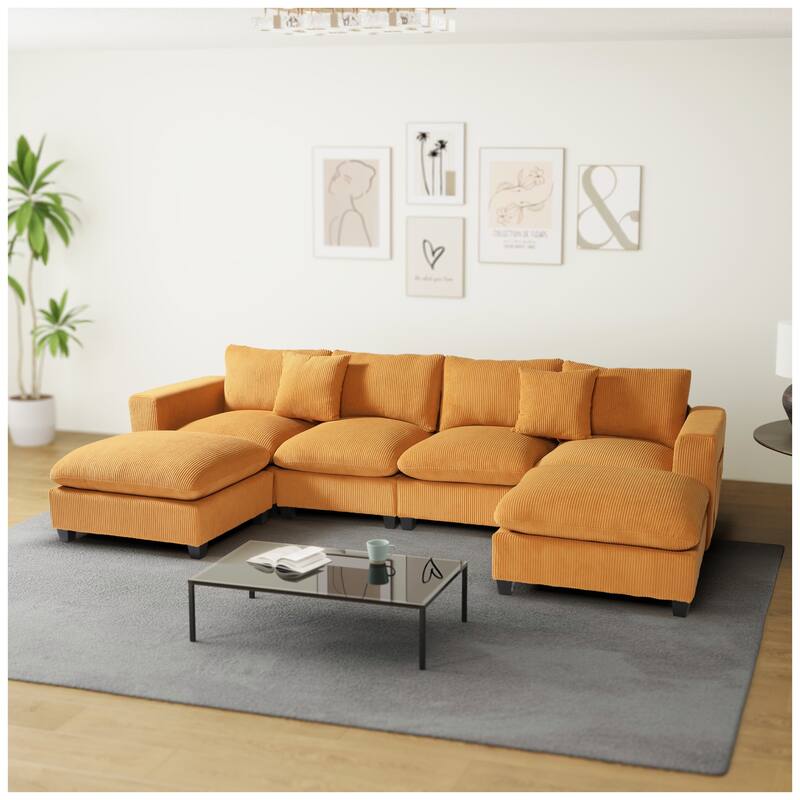 Hamilton 6-Piece Corduroy Upholstered Modular Sectional with USB Port
