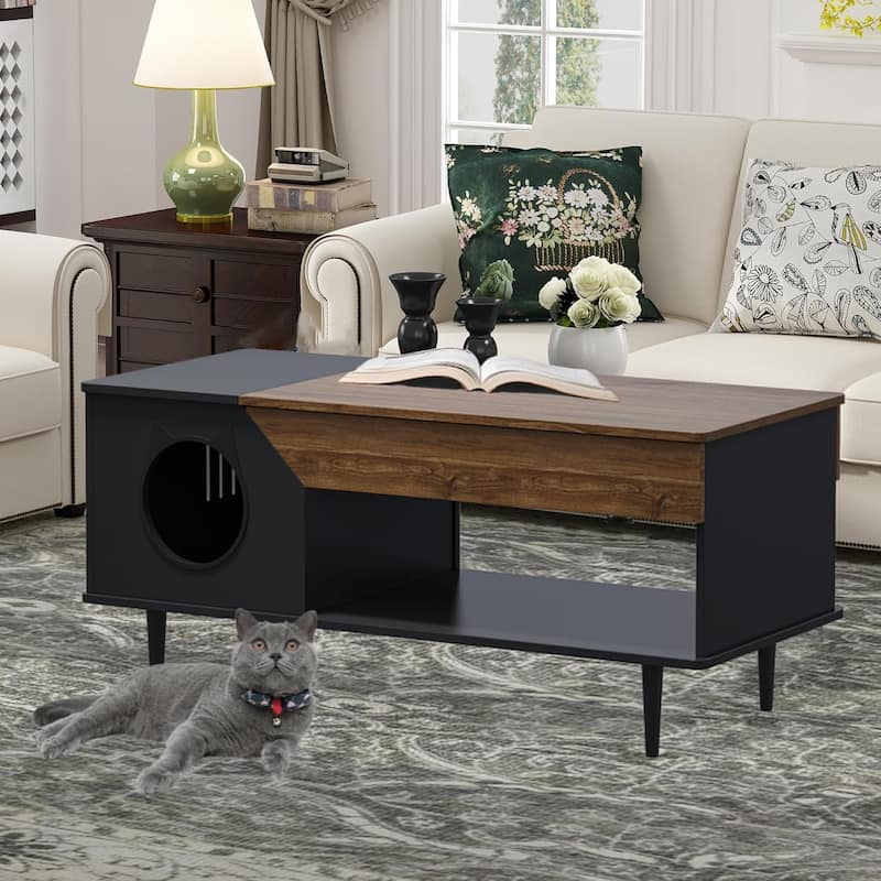 Hidden Cat Litter Box Enclosure, 45'' Coffee Table with Cat House