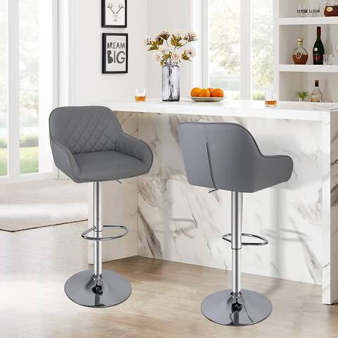 Mid Century Bar Stools Set of 2 Swivel Leather Bar Chair with Backrest and Footrest, Modern Pub Kitchen Counter Height Barstools