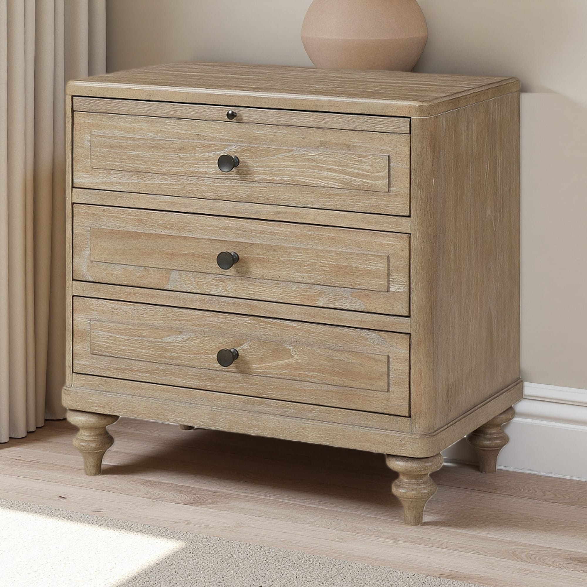 28"L 3-Drawer Nightstand with USB A & C Ports, Felt & Cedar Lined Drawers, Custom Hardware