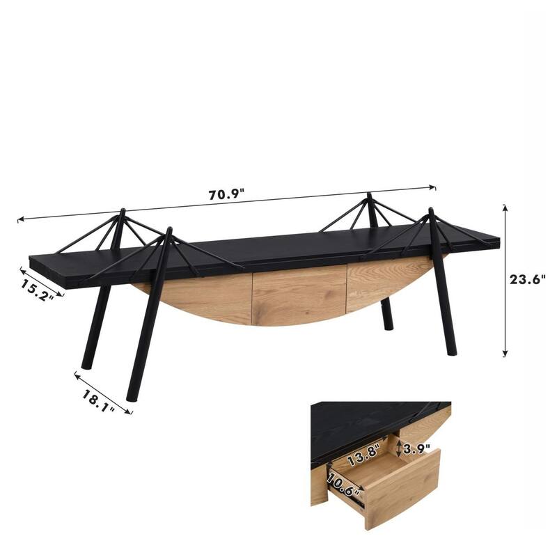 GDFStudio - Nathan 70.87-Inch Sailboat-Inspired TV Stand with Drawer and Sturdy Metal Support