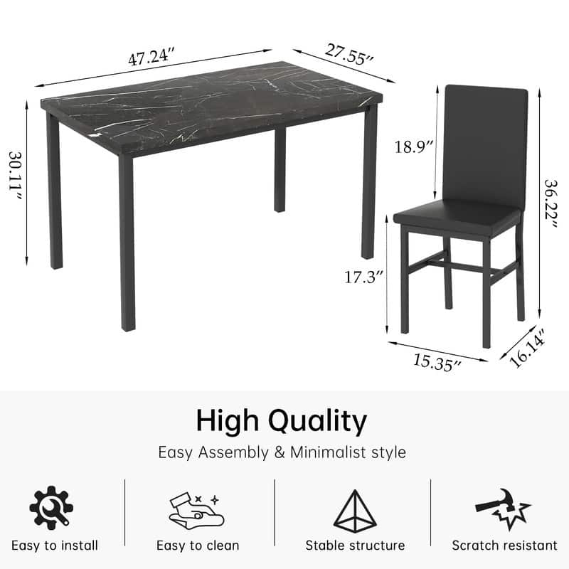 Grondin Modern Contemporary 5 Pieces Dining Table Set with Faux Marble Top and 4 PU Leather Upholstered Chairs