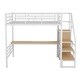 preview thumbnail 13 of 26, Full Size Metal Loft Bed with Desk, Staircase and Small Wardrobe, White