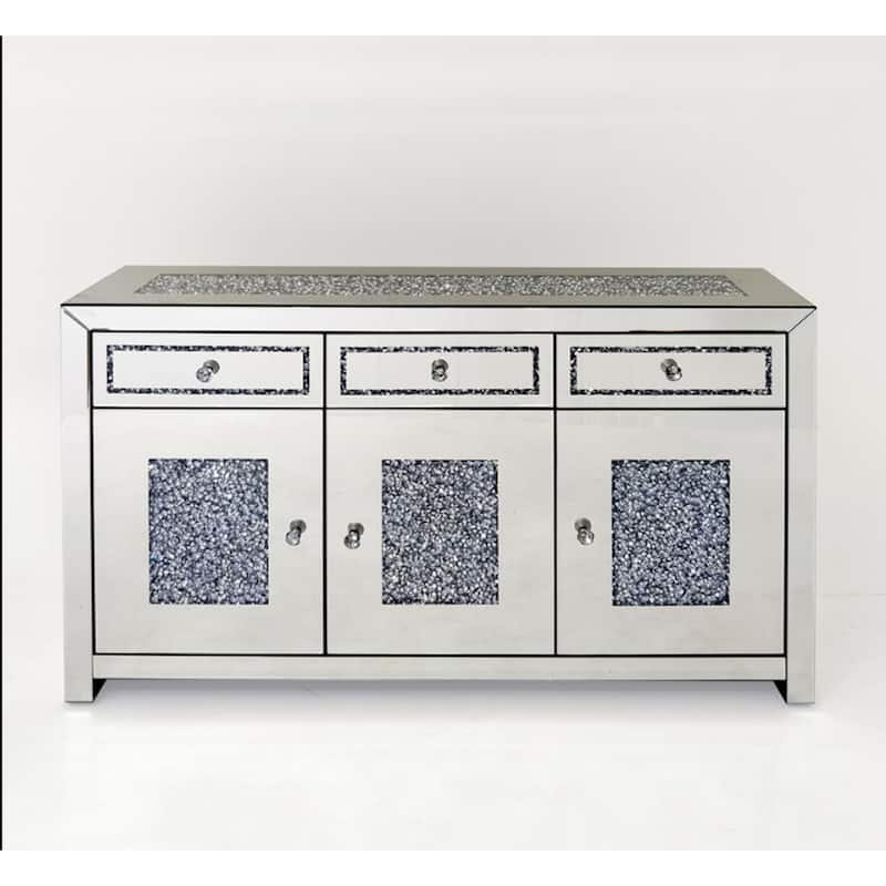 Glam Mirrored Diamond 3-Drawers Accent Cabinet Sideboard