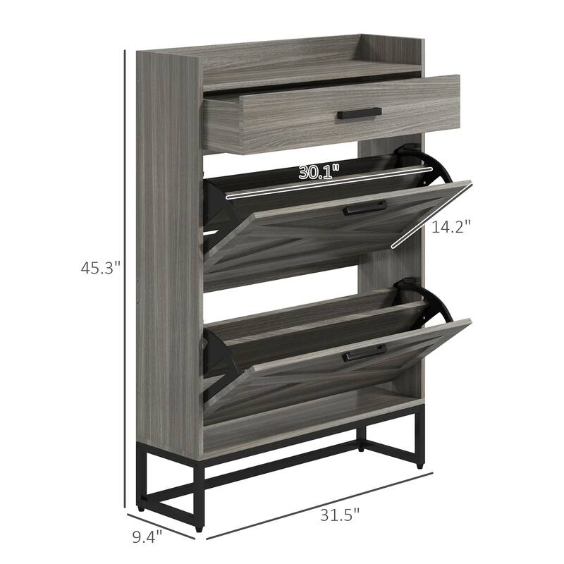 Modern Shoe Cabinet with 2 Tilt-Out Storage Drawers and Adjustable Shelves for Entryway Hallway - 31.5" W x 9.4" D x 45.3" H