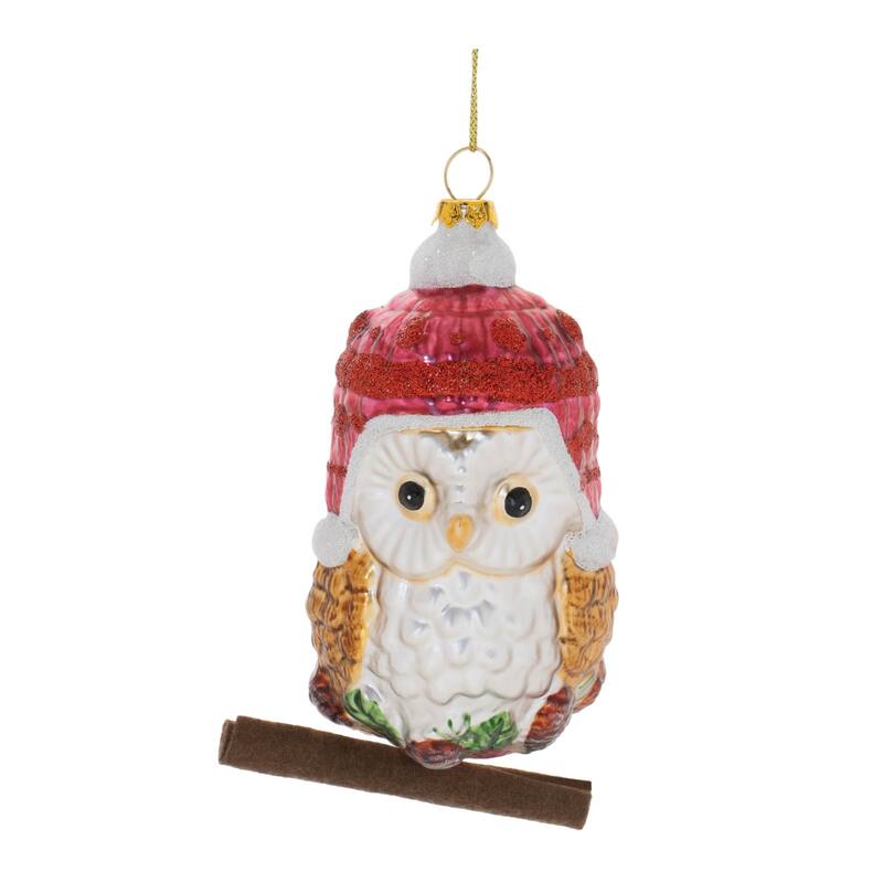 Glittered Glass Owl Ornament (Set of 12) - N/A