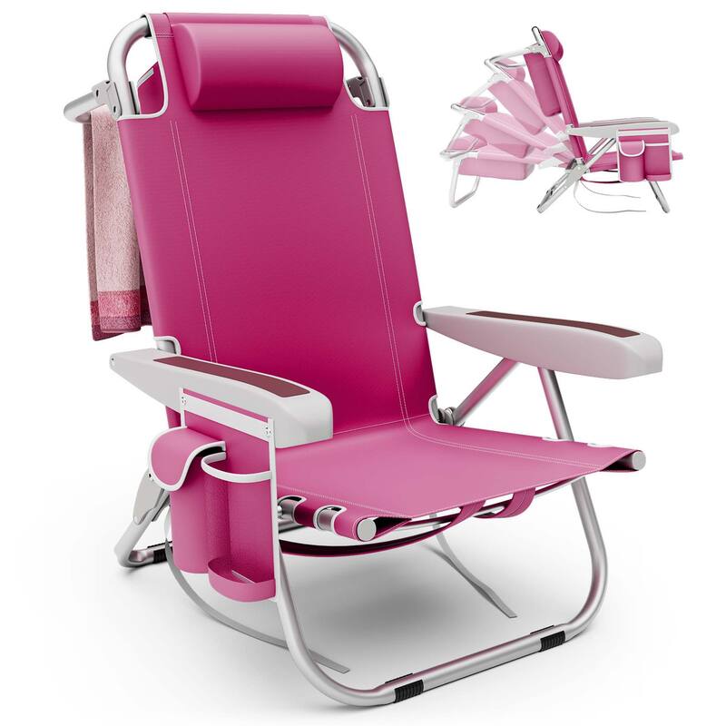 1/2 PCS Beach Chair Foldable Backpack Chair Aluminum Lay Flat Chair - 1 PCS Pink