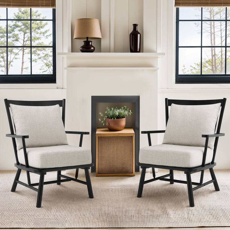 Modern Solid Wood Accent Chairs Set of 2 with Removable Cushion - 22.4 in. W x 27.5 in. D x 34 in. H