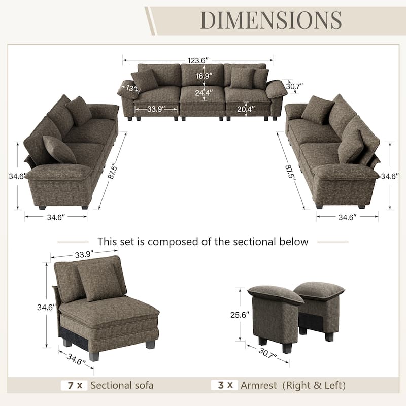MAISON ARTS 3-Piece Sofa Set for Living Room, Comfy 3-Seater with Loveseat or Armchair, Modular Sectional Couch with Pillows
