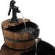 preview thumbnail 7 of 5, Wooden Barrel w/ Hand Pump Outdoor Water Fountain Rustic Feature - 23"