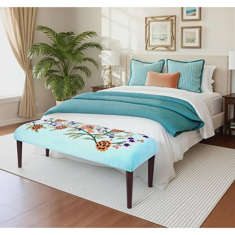 Nico Upholstered Accent Bench Indoor Entryway Bench by Sevita - 47" L x 16" W x 18" H - Blue/Multi Floral