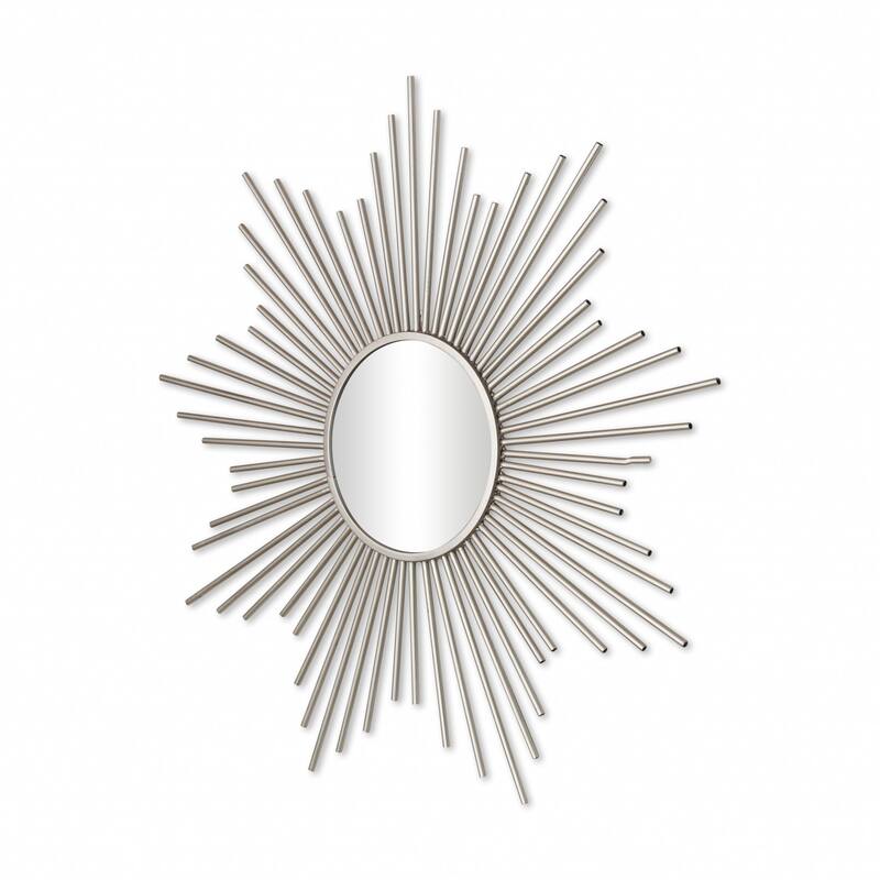 HomeRoots 32" Silver Metal Sunburst Framed Accent Mirror - 32" x 32"
