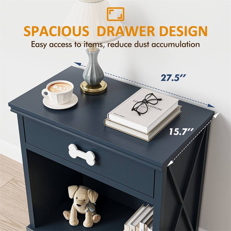 Wood Storage Cabinet with Led Light and Drawer
