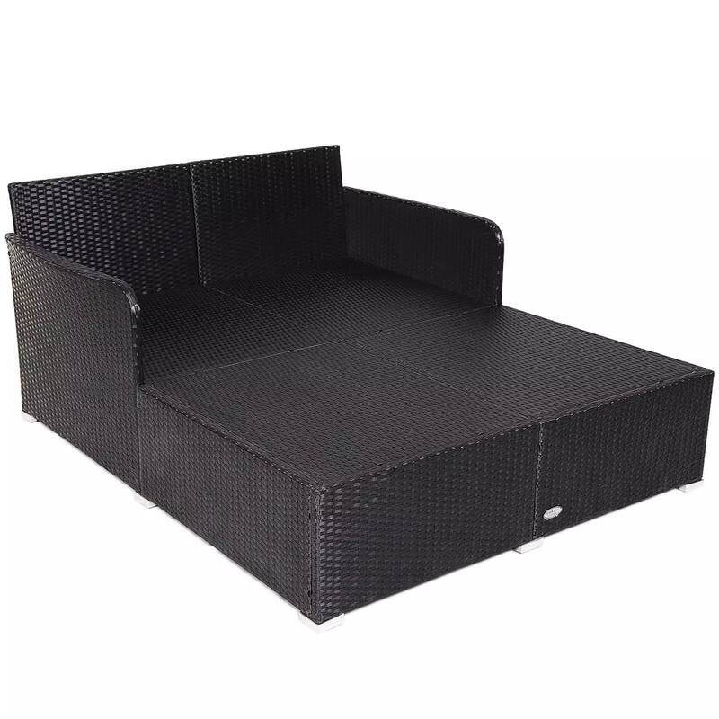 Outdoor Rattan Daybed with Cushions for Patio or Backyard - 61" x 52" x 27.5"