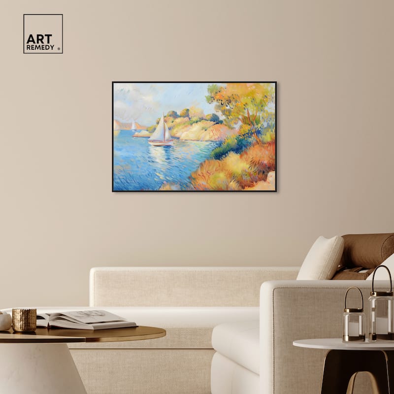 Art Remedy Sail Off In The Morning Framed Impressionism 1 Piece Canvas Wall Art /Monet And Van Gogh Inspired Art