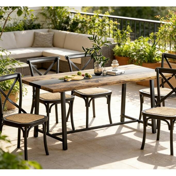 Long Dining Table, Kitchen Table with Large Tabletop and Steel Legs, for Your Home - Black,Rustic Brown