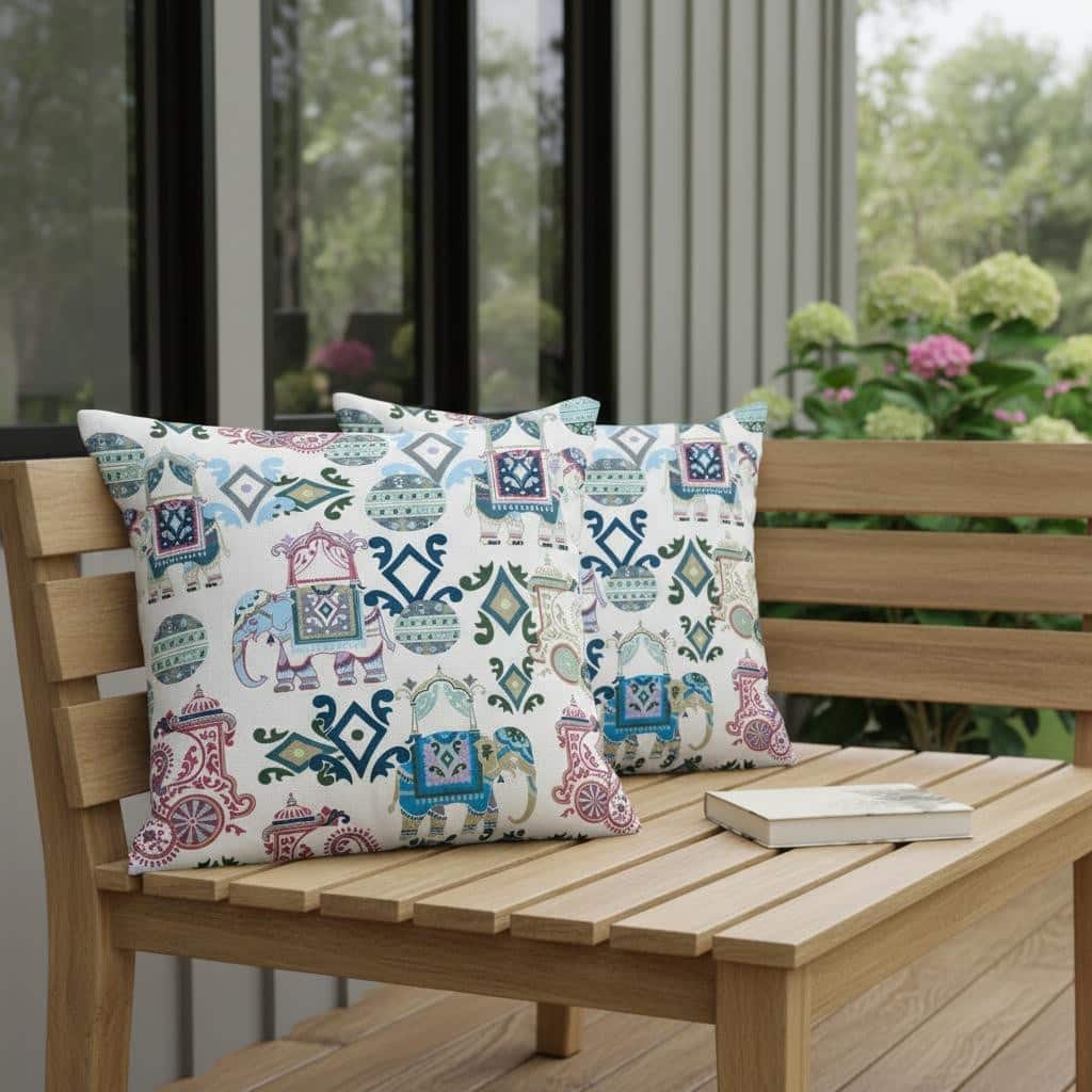 HomeRoots Set of Two 16" X 16" Pink and White Elephant Blown Seam Eclectic Indoor Outdoor Throw Pillow