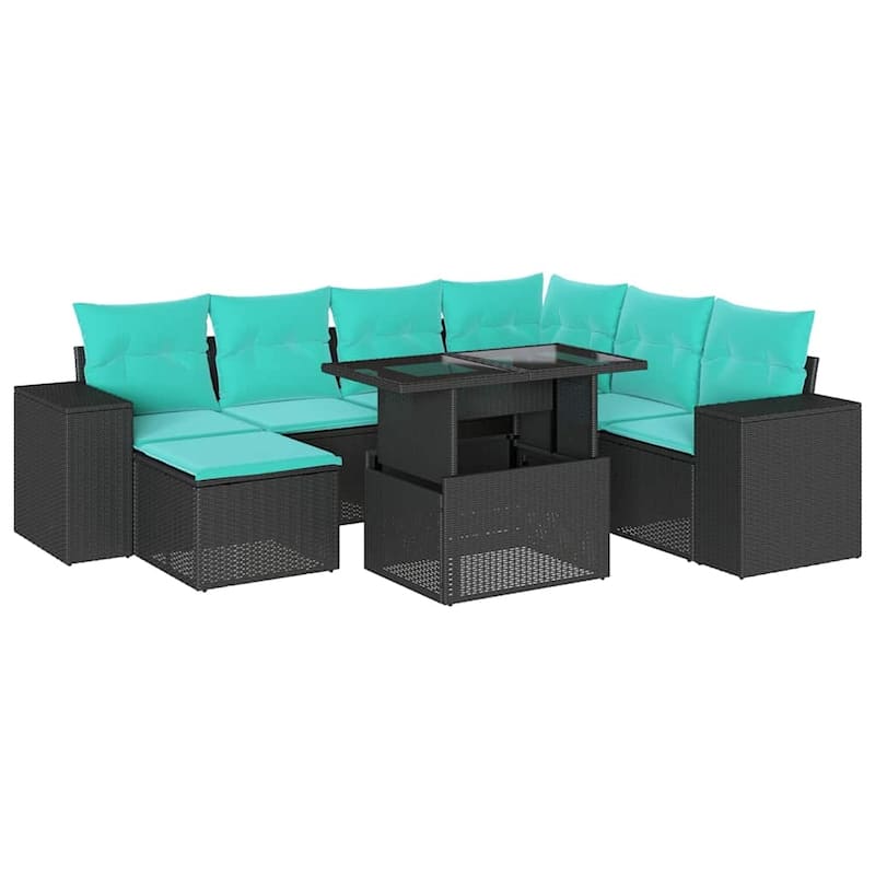 vidaXL Patio Sofa Set with Cushions Table and Couches 8 Piece Poly Rattan - 24.4" x 24.4" x 27.2"