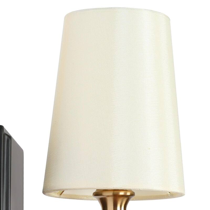 Modern Rustic Black Gold 1-Light Wall Sconces Fabric Flared Shade Bathroom Vanity Lights - 4.7" L x 6" W x 12.5" H