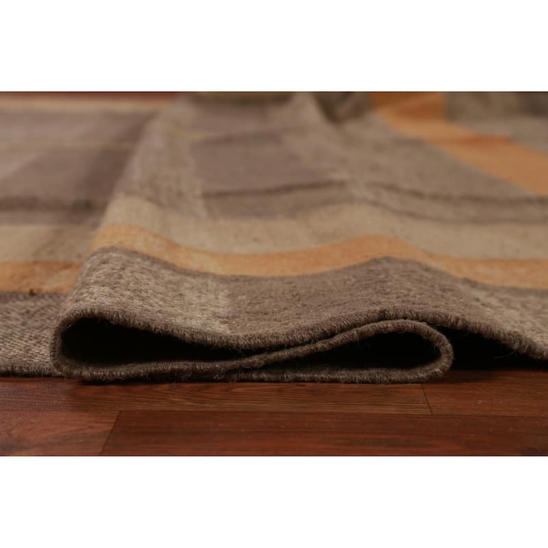 Hand Woven Oriental 100% Jute Carpet Southwestern Modern Brown Kilim Area Rug - 12' 1'' X 9' 5''