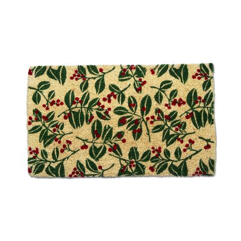 1'6" X 2'6" Holiday Berries Coir Doormat Multi Renewable Coconut Fiber Doormat Christmas Xmas Holiday