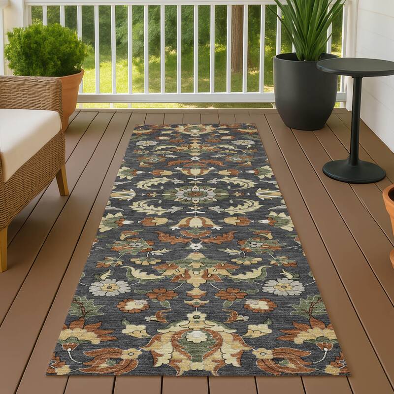 Machine Washable Indoor/ Outdoor Traditional Lanelle Chantille Rug - Charcoal - 2'3" x 7'6"