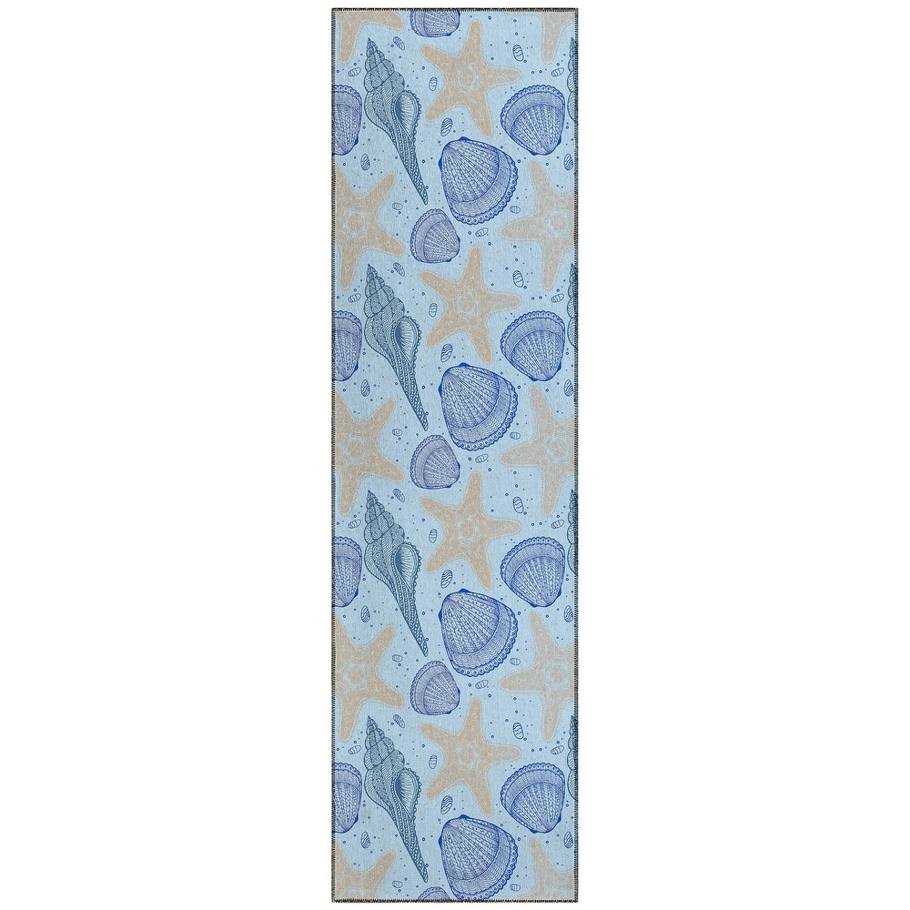 Indoor/ Outdoor Surfside Starfish Shells Washable Rug New