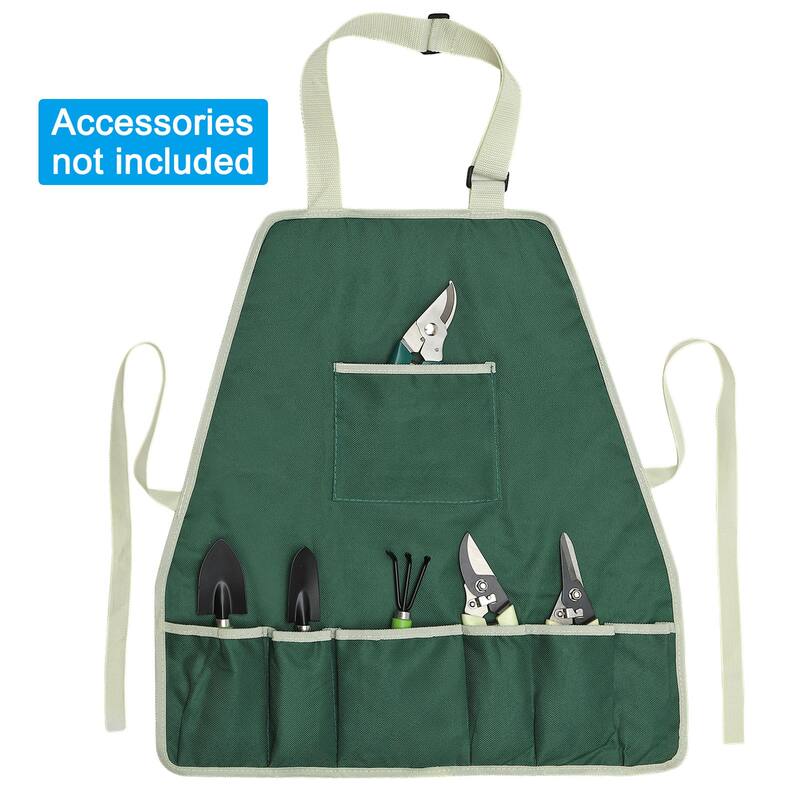 Gardening Apron with Pockets, Oxford Cloth Garden Apron with 7 Pockets, Green - 20.47 x 19.29 Inch