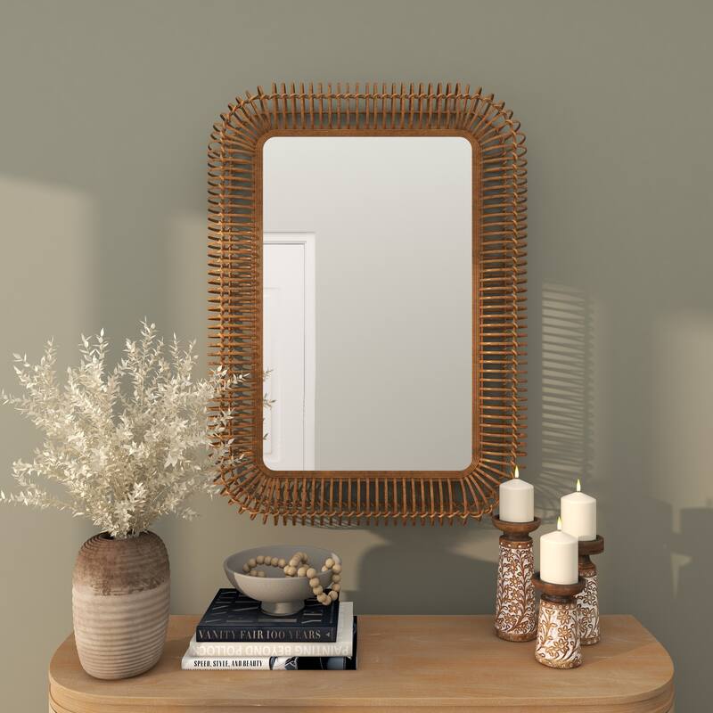 Brown Wood Handmade Woven Room Wall Mirror