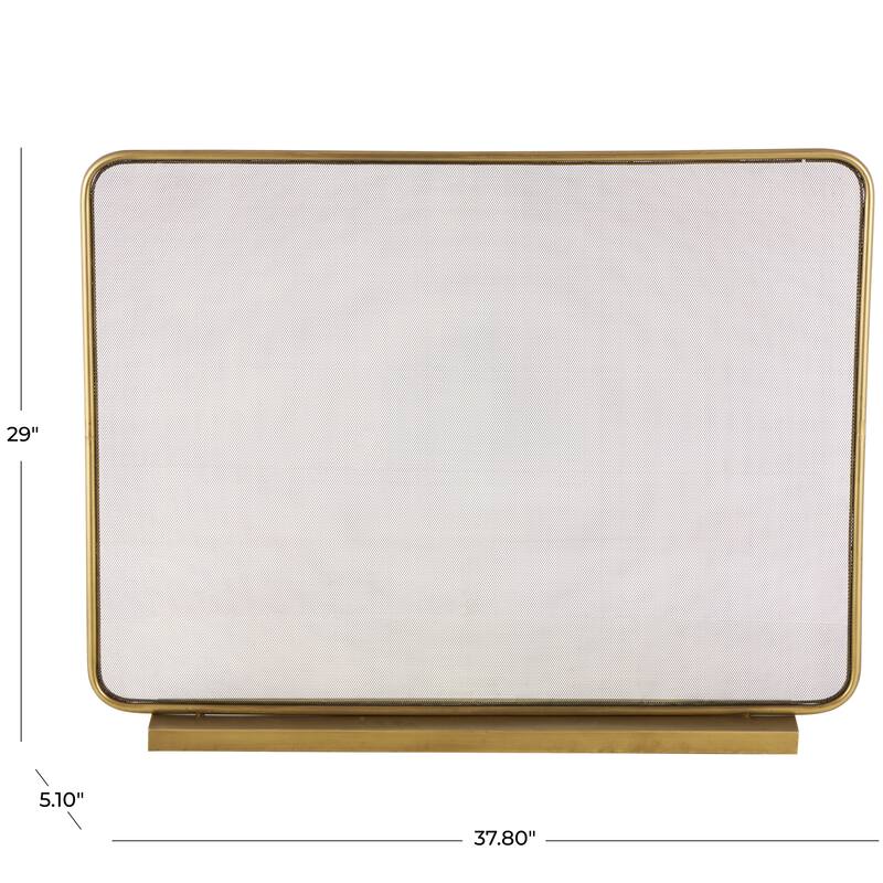 Gold Metal 1 Panel Geometric Fireplace Screen with Rounded Edges and Rectangular Base