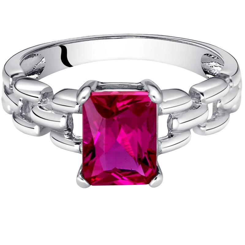 Sterling Silver 2 ct Created Ruby Solitaire Ring