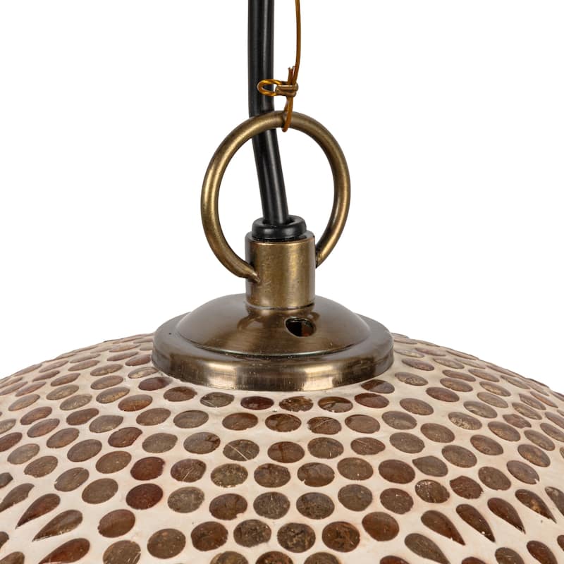 Glass Mosaic Pendant Lamp, 6' Cord, Antique Gold Finish and White - 12.0"L x 12.0"W x 12.5"H