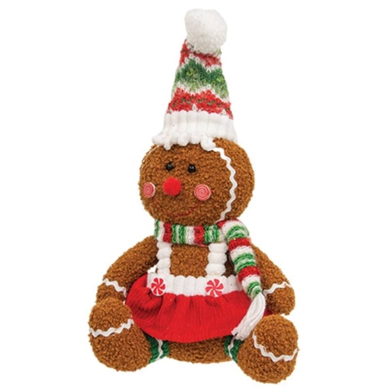 Stuffed Sitting Candy Gingerbread Folk Dolls Plush Decor 2 Asstd. - 5.50" x 5.50" x 11"