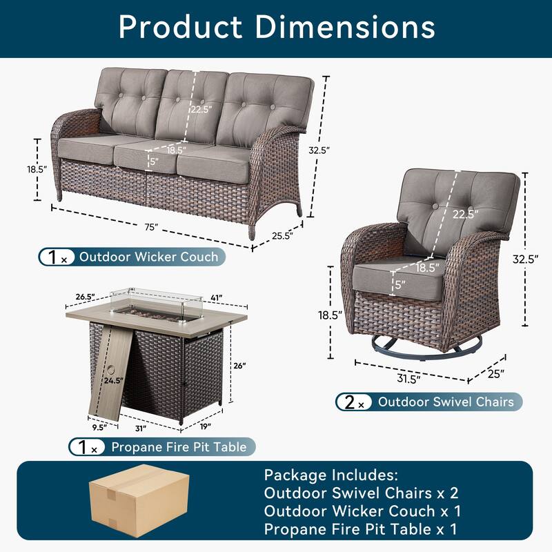 4 Pieces Outdoor Sofa with 41 Inch Fire Table