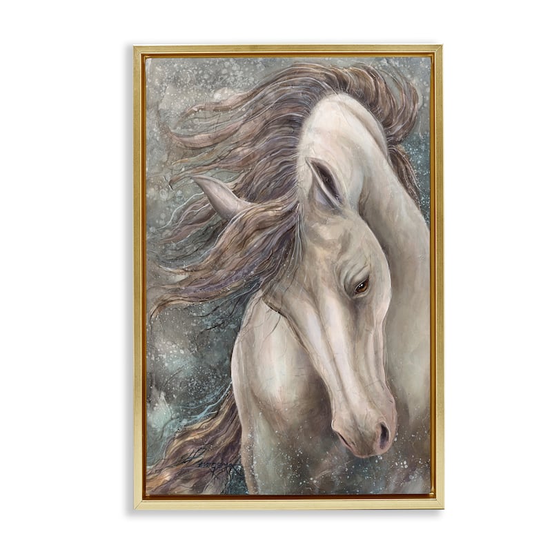 Stupell Rearing Horse with Waving Mane Framed Floater Canvas Wall Art Design By Jody Bergsma - 17 x 25 - Gold