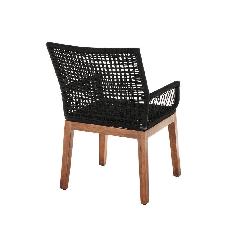 Black Jute Rope Handmade Woven Living Room Accent Chair with Brown Wooden Legs