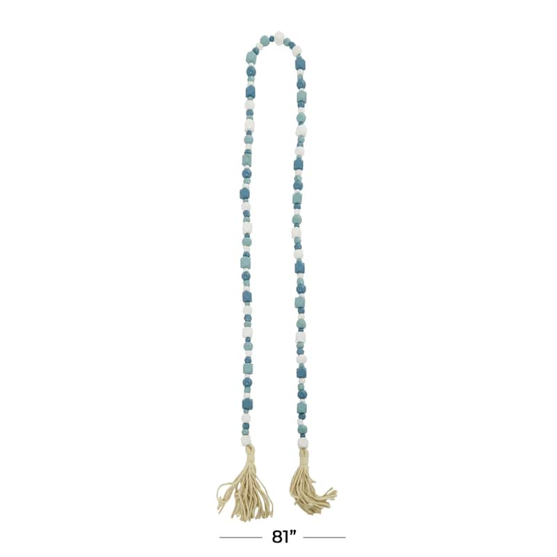 Mango Wood Handmade Hexagon Carved Geometric Long Beaded Garland with Tassel - Roche River Decor