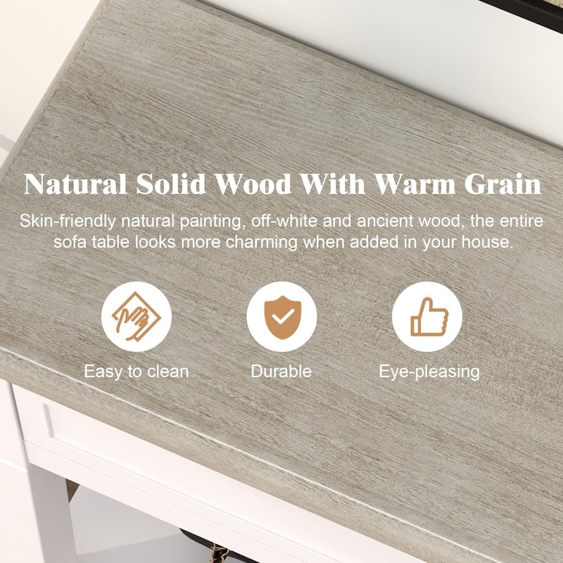 Accent White Console Table with Drawer and Shelf, Wood Sofa Table with Storage for Entryway Hallway Living Room